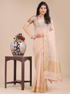 Shree Shyam Fashion Peach Organza Woven Zari Work Traditional Tassel Saree | Grocsy