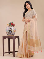 Shree Shyam Fashion Peach Organza Woven Zari Work Traditional Tassel Saree | Grocsy