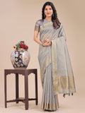 Shree Shyam Fashion Grey Organza Woven Zari Work Traditional Tassel Saree | Grocsy