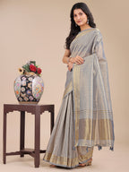 Shree Shyam Fashion Grey Organza Woven Zari Work Traditional Tassel Saree | Grocsy
