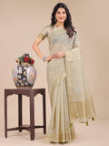 Shree Shyam Fashion Cream Organza Woven Zari Work Traditional Tassel Saree | Grocsy