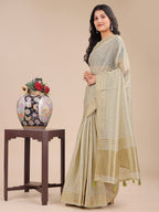Shree Shyam Fashion Cream Organza Woven Zari Work Traditional Tassel Saree | Grocsy