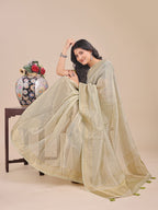 Shree Shyam Fashion Cream Organza Woven Zari Work Traditional Tassel Saree | Grocsy