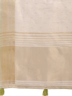 Shree Shyam Fashion Cream Organza Woven Zari Work Traditional Tassel Saree | Grocsy