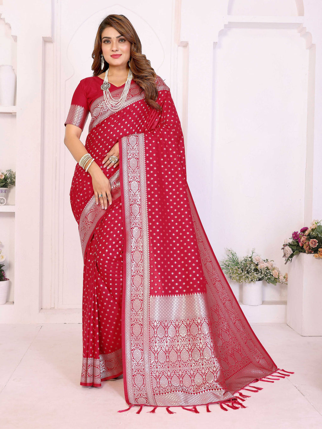 Aastha Fashion Red Georgette Silk Zari Weaving Saree | Grocsy