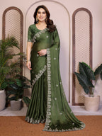 Teeya Creation New Trendy Party Wear Soft Satin Chiffon Saree-Green | Grocsy