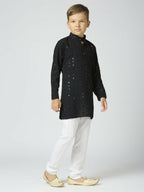 Joban Fashion Kids Island Full Sleeves Cotton Kurta and Pyjama Set with Sequin work - Black | Grocsy