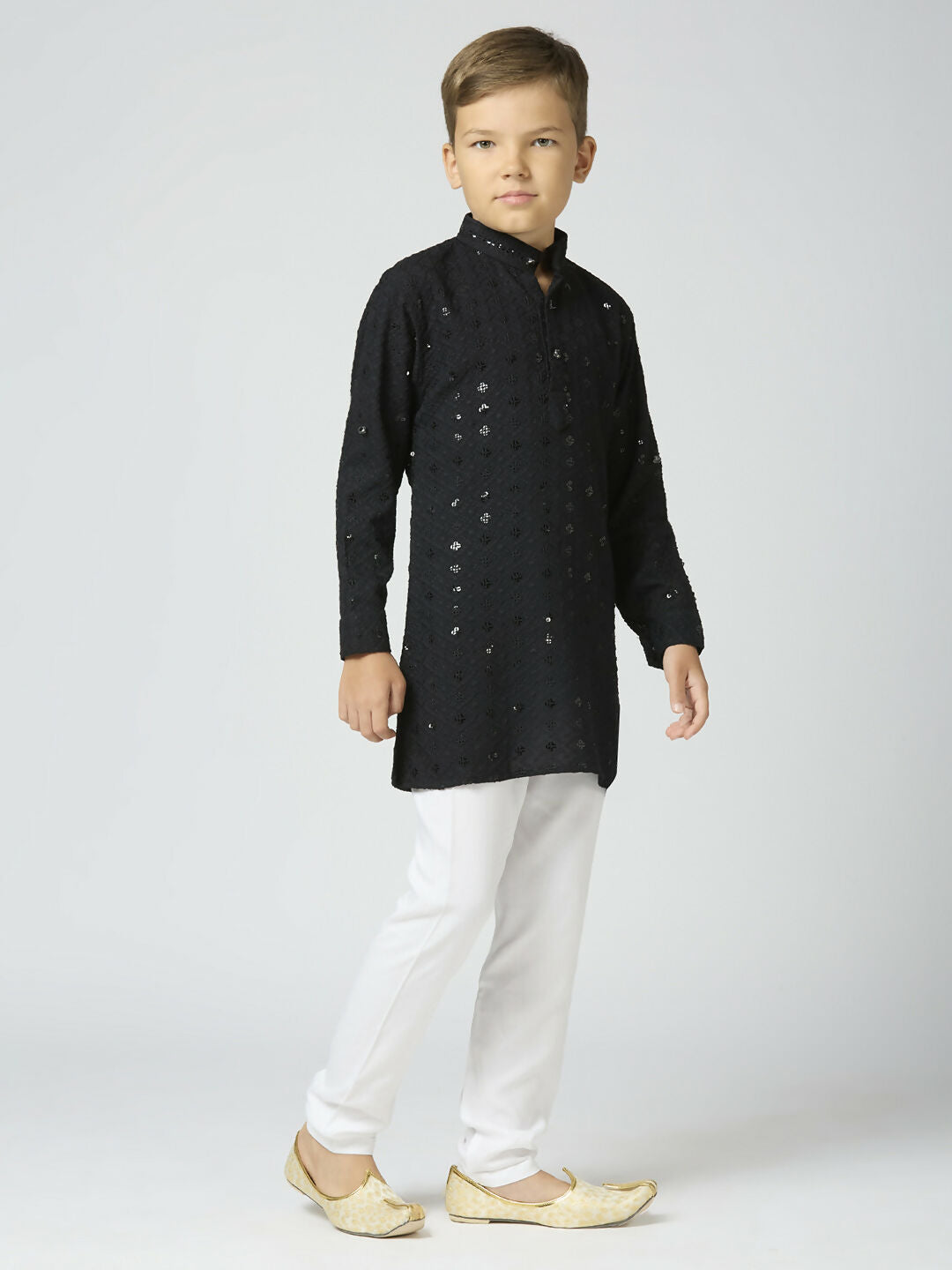 Joban Fashion Kids Island Full Sleeves Cotton Kurta and Pyjama Set with Sequin work - Black | Grocsy