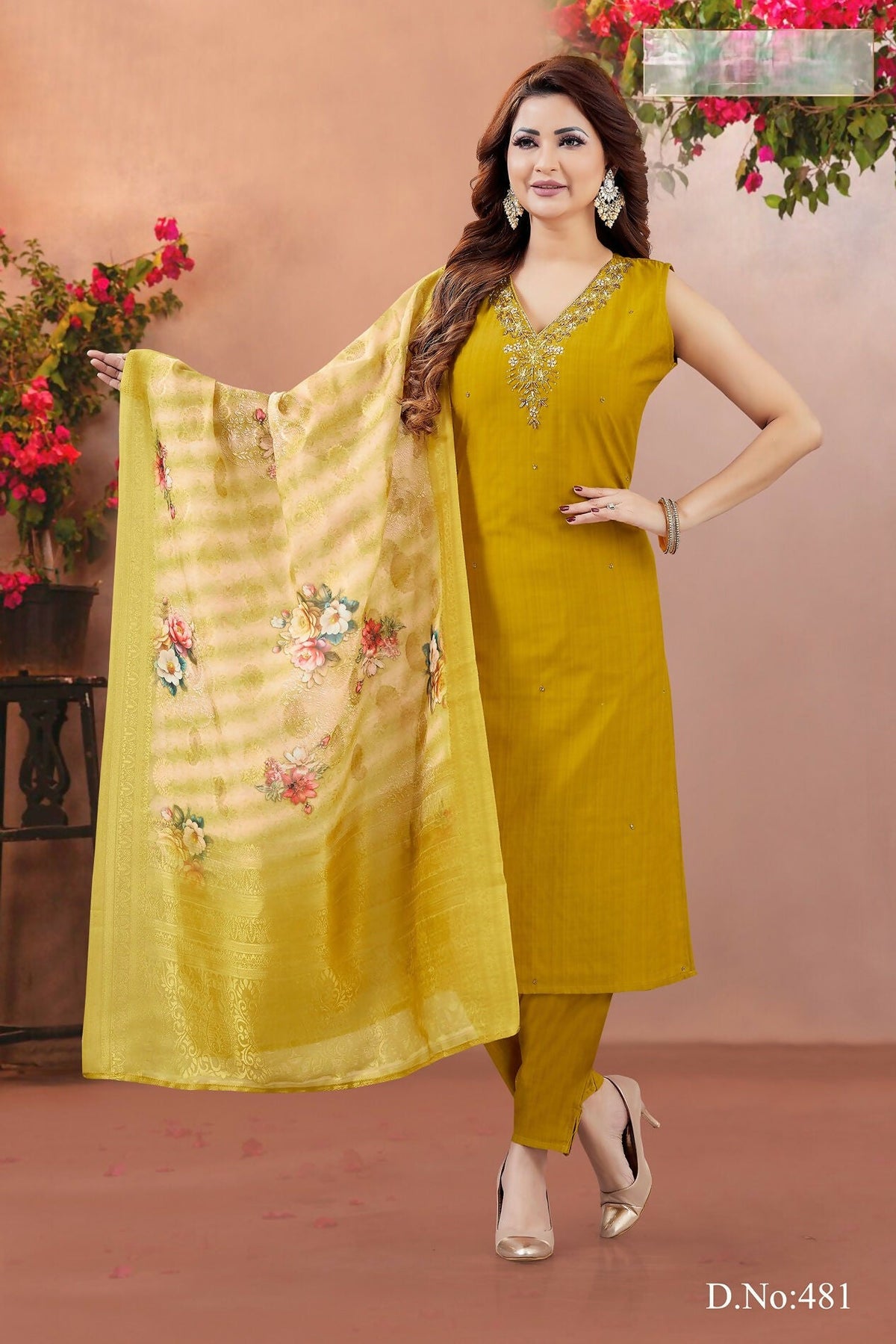 Joban Fashion Women Soft Silk Musturd V Neck Emroidery Kurta Set | Grocsy