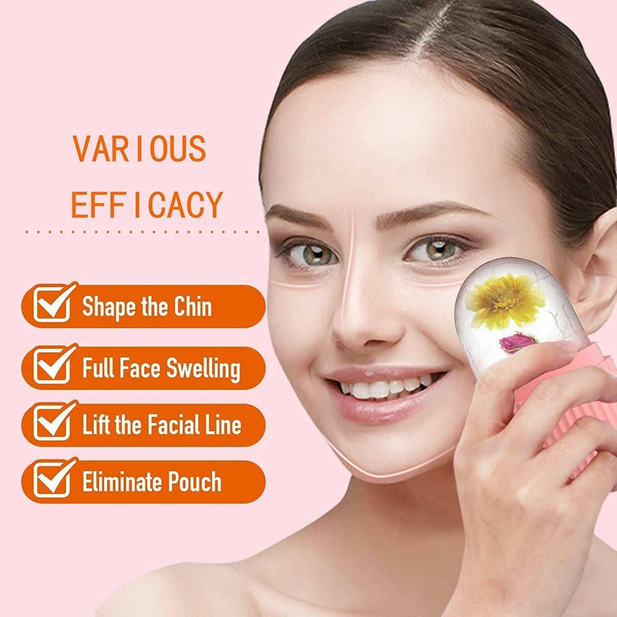 Ice Face Roller Silicone Facial Cube for Eyes Neck Massage Remove Dark Circle - Pink | Grocsy