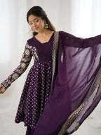 Teeya Creation Violet Color Embroidery Work Wedding Wear Salwar Suit | Grocsy