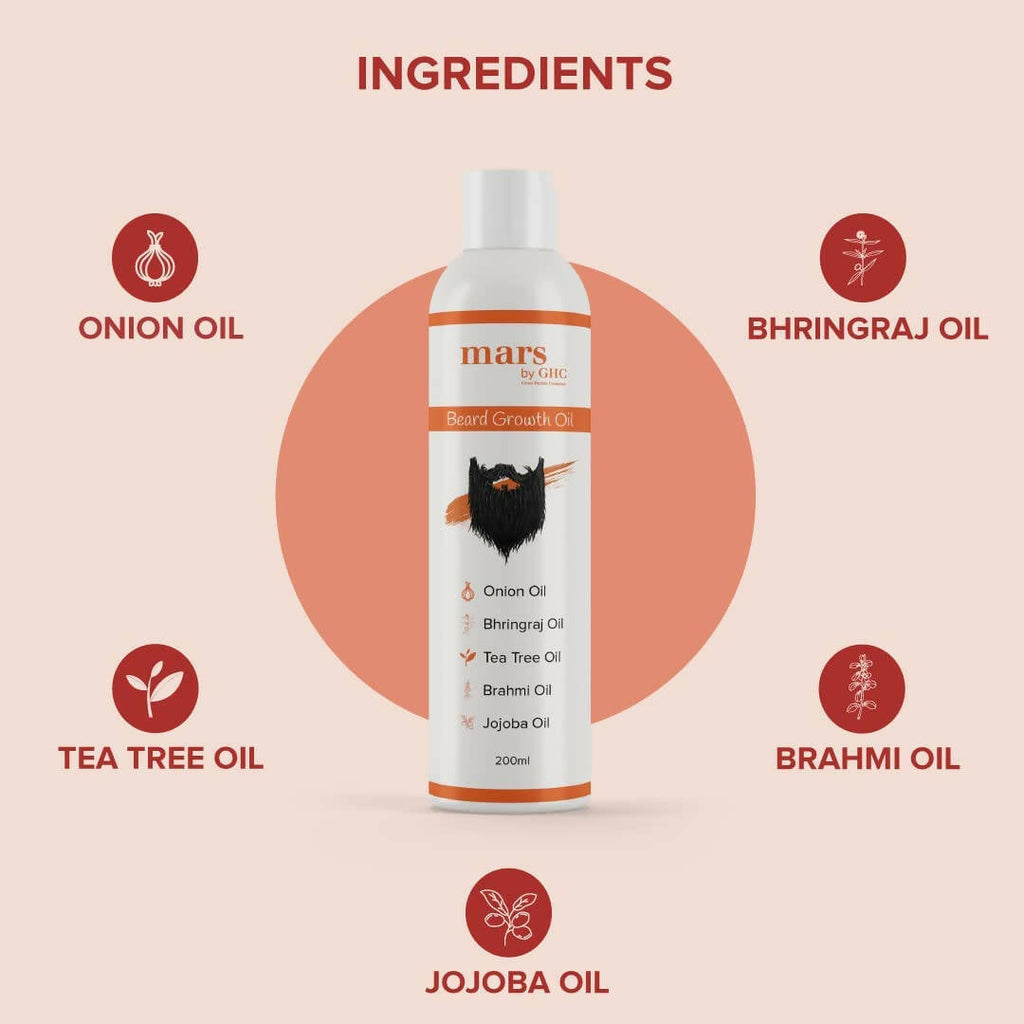 Mars By GHC Beard Growth Oil with Onion, Bhringraj, Tea Tree Oil | Grocsy