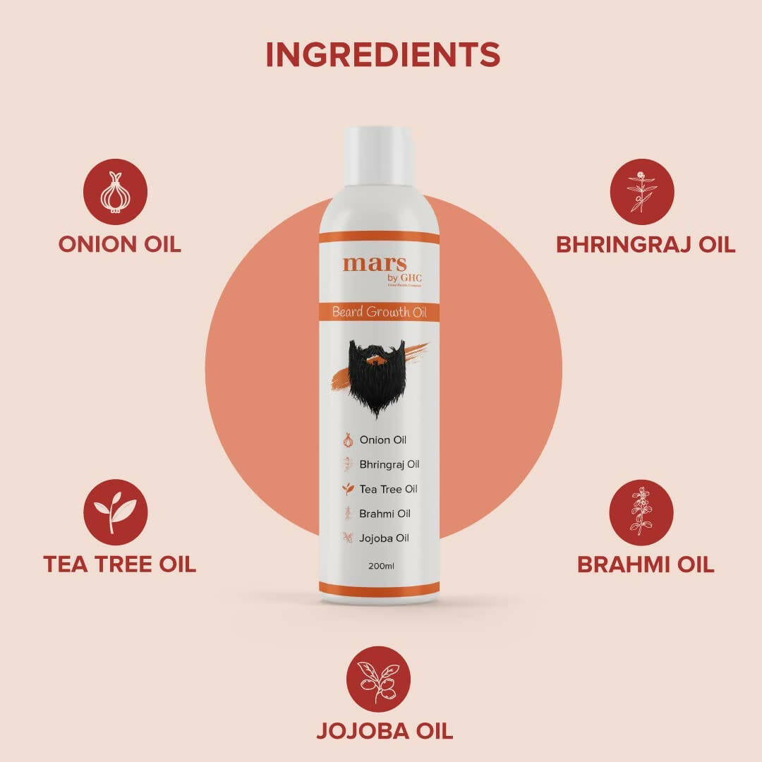 Mars By GHC Beard Growth Oil with Onion, Bhringraj, Tea Tree Oil | Grocsy