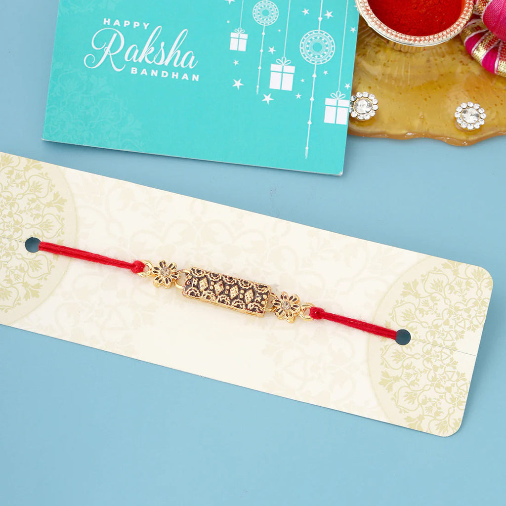 trueBrowns X Voylla Antique Floral Designer Rakhi With Roli Chaawal Pack | Grocsy