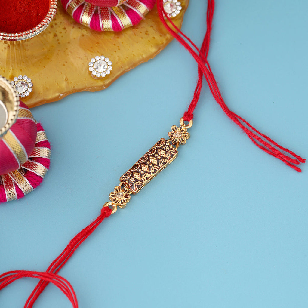 trueBrowns X Voylla Antique Floral Designer Rakhi With Roli Chaawal Pack | Grocsy