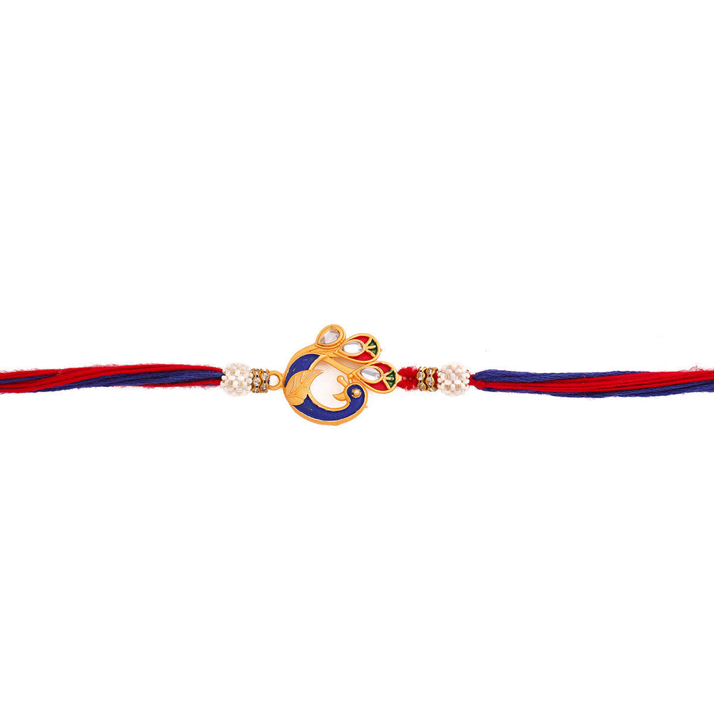 trueBrowns X Voylla Designer Enameled Peacock Rakhi With Roli Chaawal Pack | Grocsy