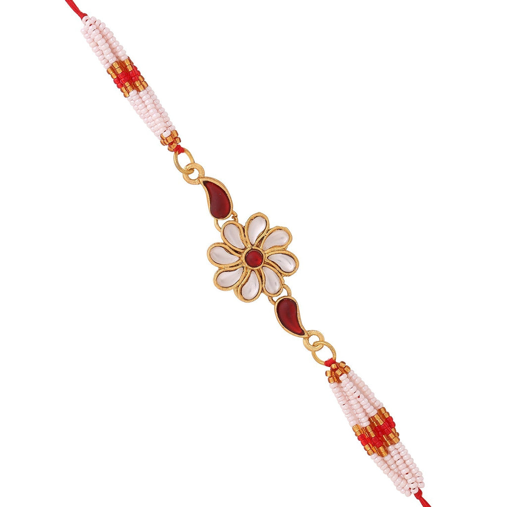 trueBrowns X Voylla Graceful Kundan Rakhi With Roli Chaawal Pack | Grocsy