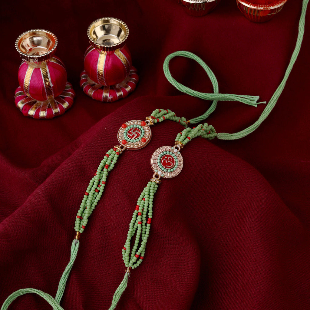 trueBrowns X Voylla Set of Two Beaded Rakhis With Roli Chaawal Pack | Grocsy