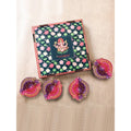 Tied Ribbons Set of 4 Red & Violet Textured Terracotta Diyas | Grocsy