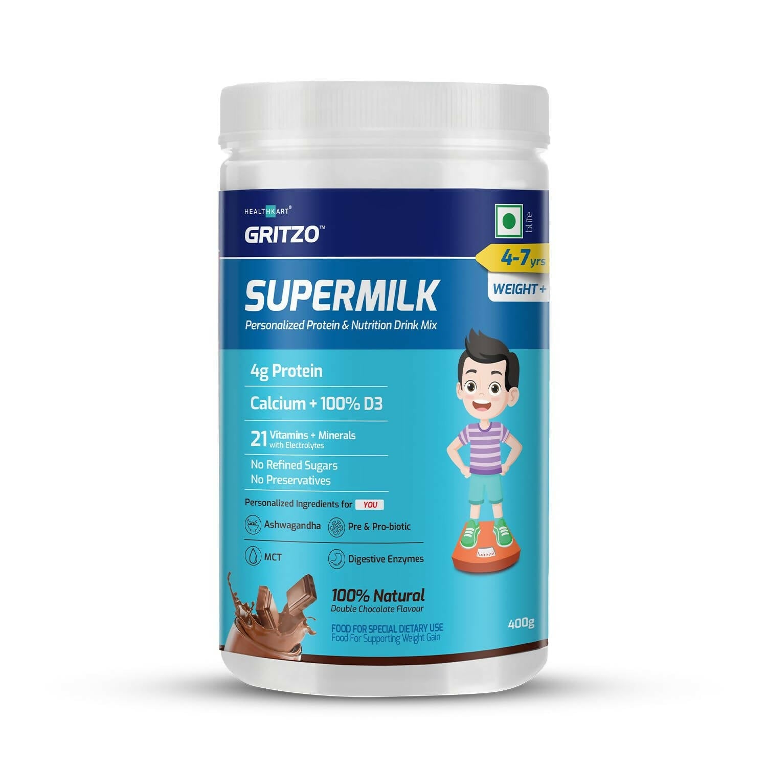 Gritzo Supermilk Weight+ For 4-7Y Boys - Double Chocolate Flavor | Grocsy
