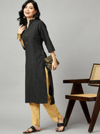 Black Chanderi Silk Texture Straight Kurta - Sabella | Grocsy