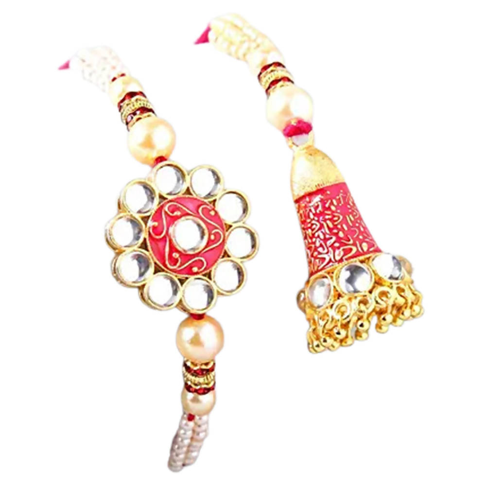 Traditional Meenakari Lumba And Kundan Rakhi Set | Grocsy