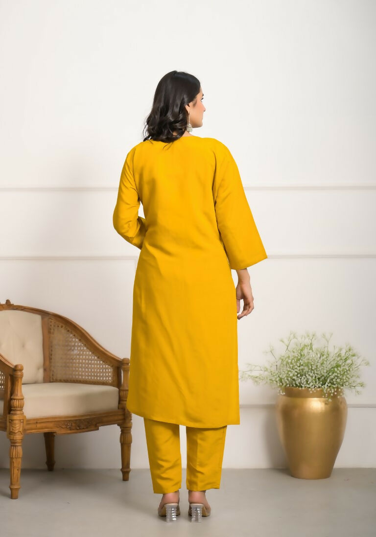 Festive Wear Ethnic YellowViscose Chanderi Stitched Suit With Dupatta - Tanisha | Grocsy