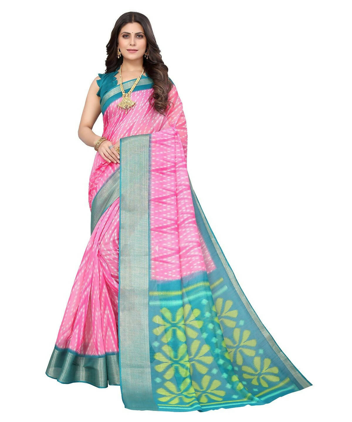 Vamika Cotton Pink Jari Border Bollywood Style Saree (DINO PINK) | Grocsy