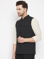 Even Apparels Black Merino Men Woven Nehru Jacket PW668 | Grocsy