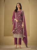 Anaita Maroon Embroidered Silk Stitched Salwar Suit | Grocsy