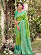 Shree Shyam Fashion Rama Green Soft Silk Saree | Grocsy