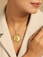 Nuyug 18K Gold-Plated Zircon Studded Minimal Chain Textured Surface Pendant Necklace | Grocsy