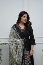 The52 Black Women's Gorgeous Parampara Fabric Embroidered Work Straight Kurta Palazzo and Dupatta Set | Grocsy