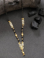NVR Women's Short Mangalsutra Designs Gold-Polished & Black Beaded Mangalsutra | Grocsy