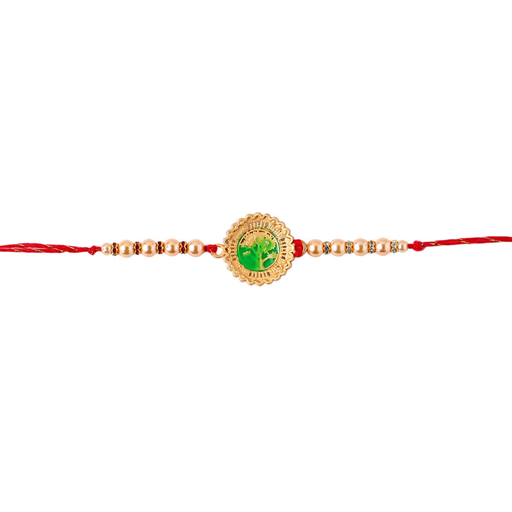trueBrowns X Voylla Beige Beaded Enamel Rakhi With Roli Chaawal Pack | Grocsy