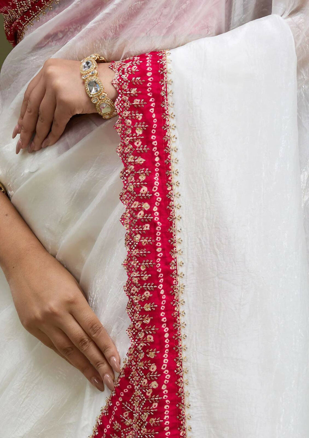 Joban Fashion White Tissue Gold Crush Party Wear Sarees | Grocsy