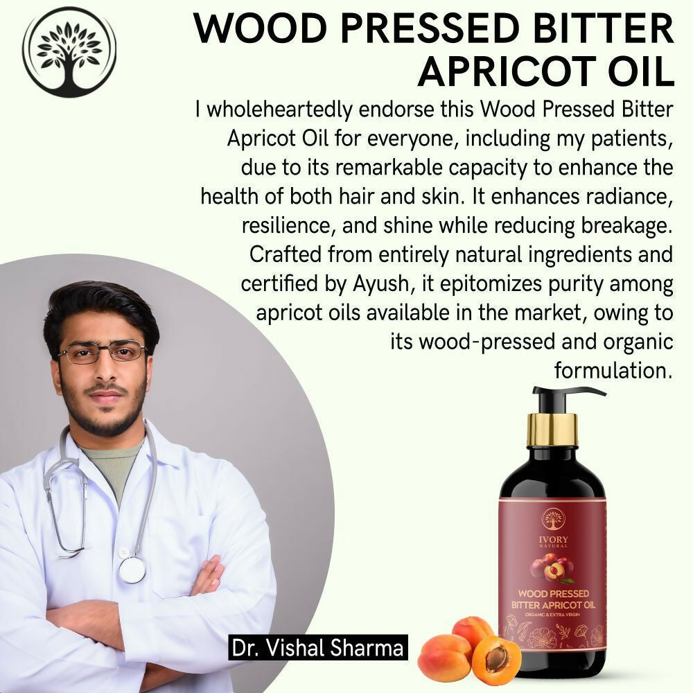 Ivory Natural Wood Pressed Bitter Apricot Oil Organic & Extra Virgin For Deep Moisturization, Gentle Hydration, And Youthful Glow | Grocsy