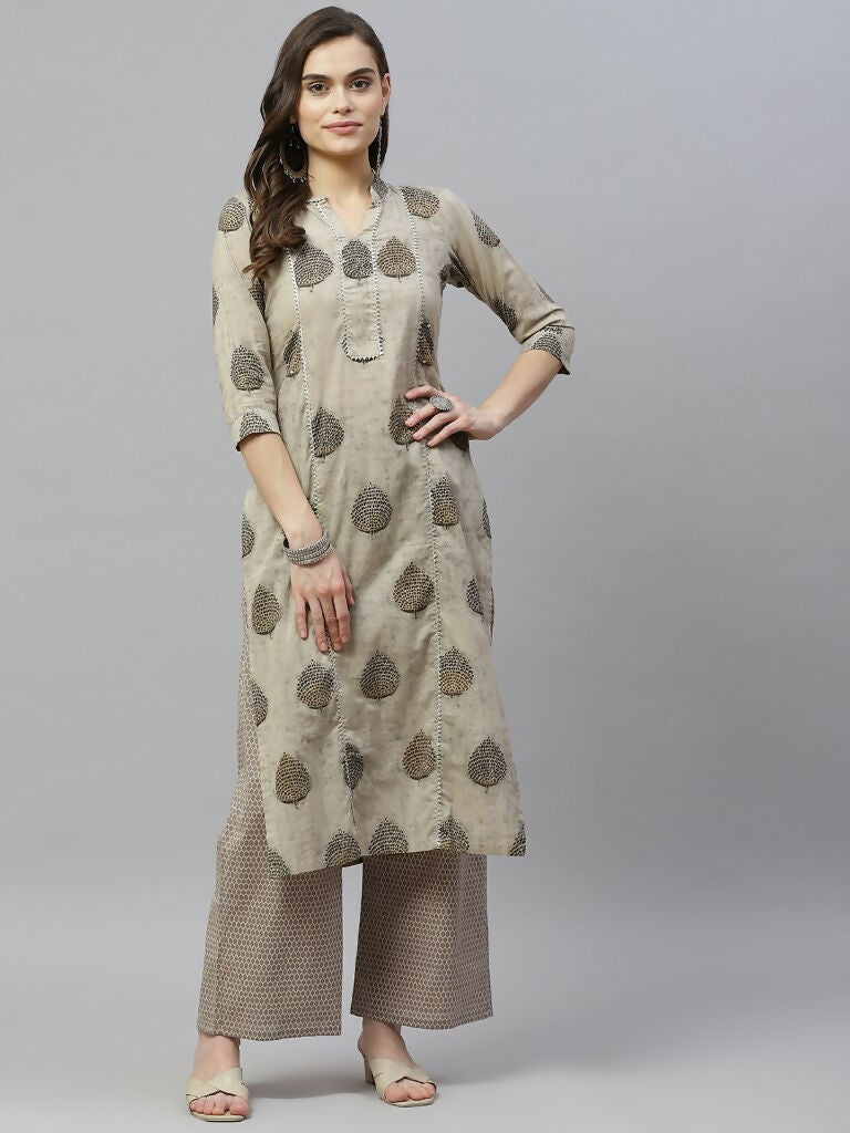 Miravan Women's Pure Cotton Printed Straight Kurta And Palazzo | Grocsy