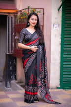 Black Silk Blend Ethnic Motifs Saree with Unstitched Blouse - A2M | Grocsy