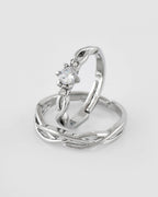VOJ Stainless Steel Cubic Zirconia Silver Plated Adjustable Ring Set for Couple | Grocsy