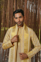 Gold Tissue Kanjivaram Machien Embroidered Pattu Set by Hilo Design | Grocsy