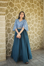 Jyoti Fashion Women's Teal Printed with Sequins Chinon Anarkali Dress | Grocsy