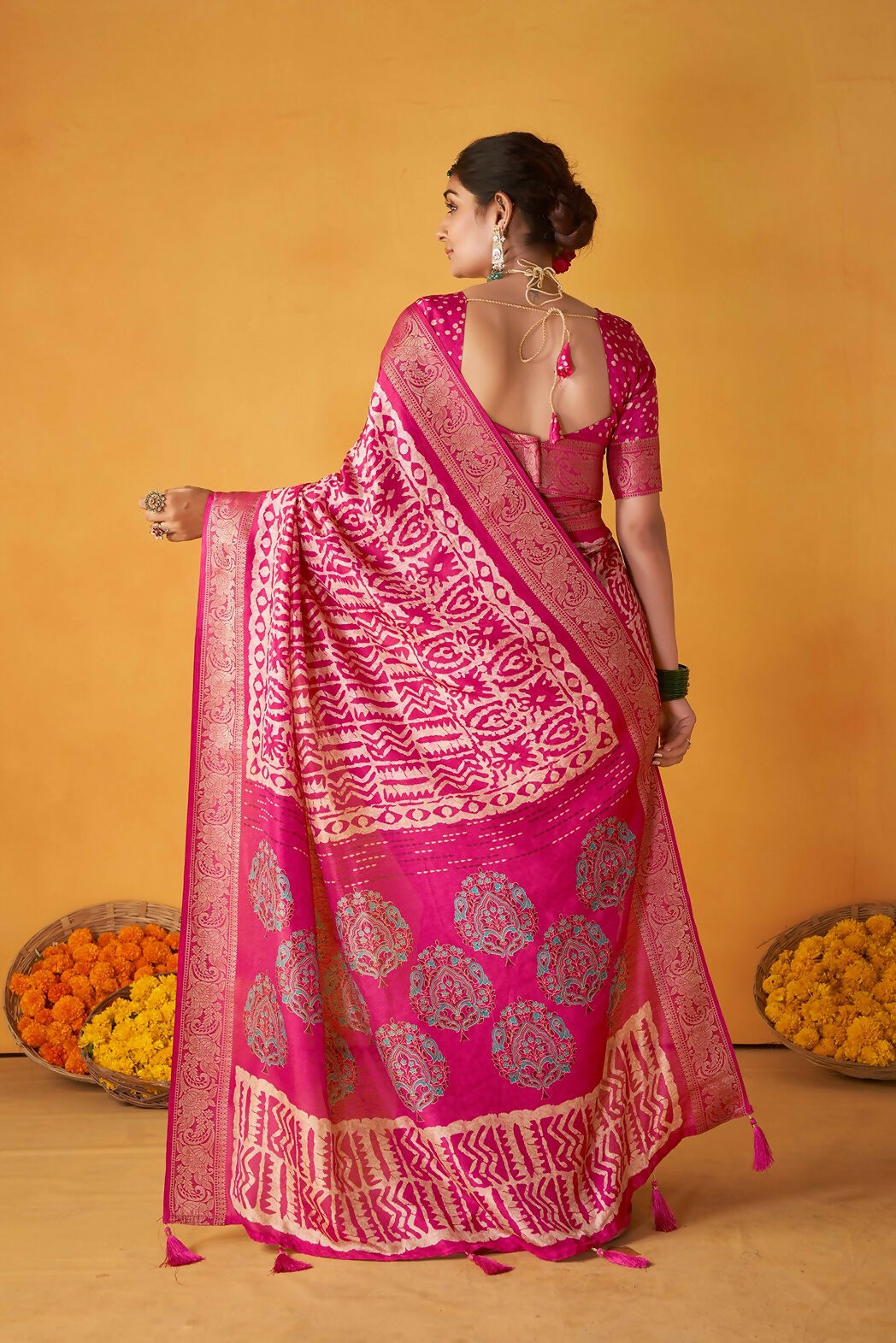 Joban Fashion Kashmiri Silk Zari Border Pink Work Saree | Grocsy