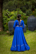 Yash Enterprise Blue Rayon Cotton Embroidery Semi Stitched Navratri Top Chaniya Choli | Grocsy