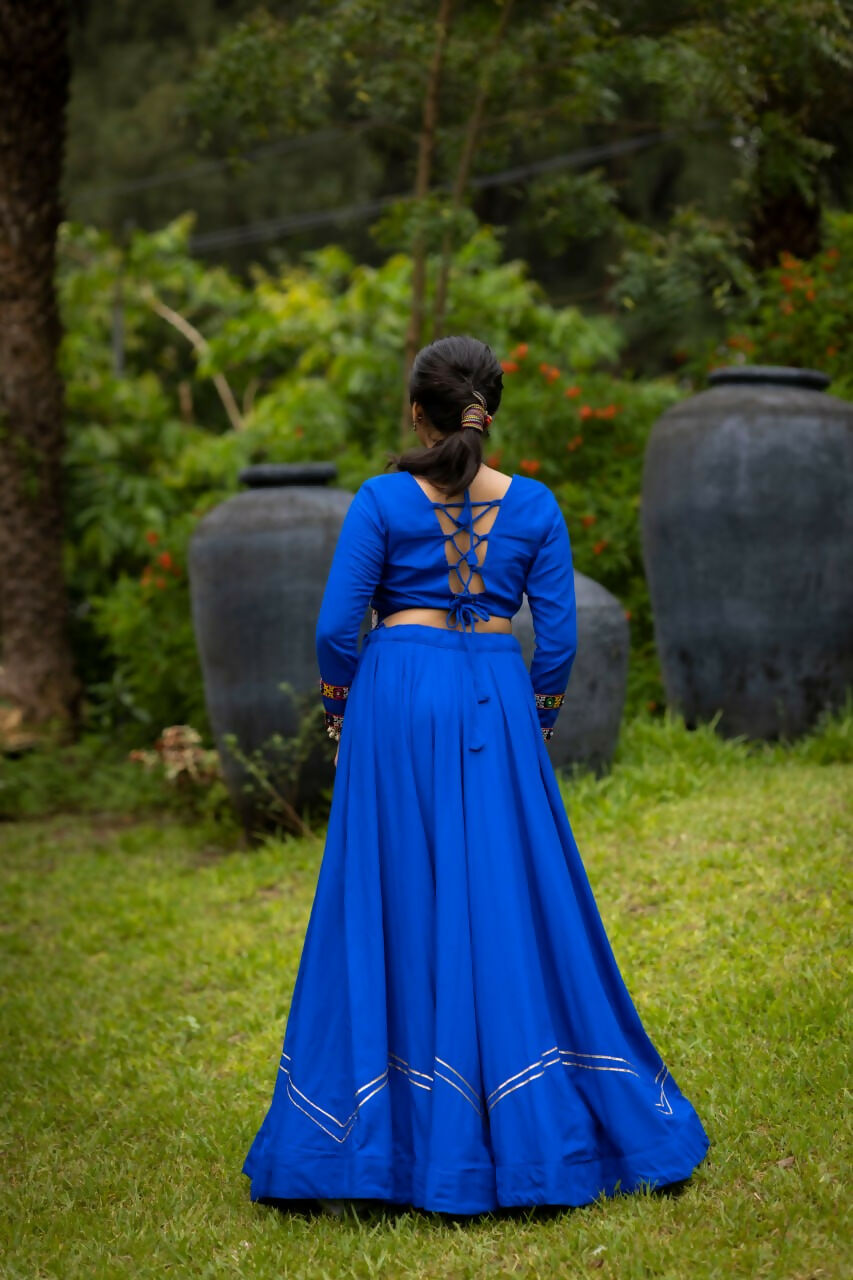 Yash Enterprise Blue Rayon Cotton Embroidery Semi Stitched Navratri Top Chaniya Choli | Grocsy