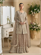 Anaita Cream Heavy Net Readymade Suit with Embroidery & Sequence Work | Grocsy