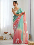 PR Fashion Rama_Peach Gold Crush Embroidery Work Saree | Grocsy
