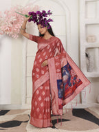 Shree Shyam Fashion Linen Cotton Rust Saree | Grocsy