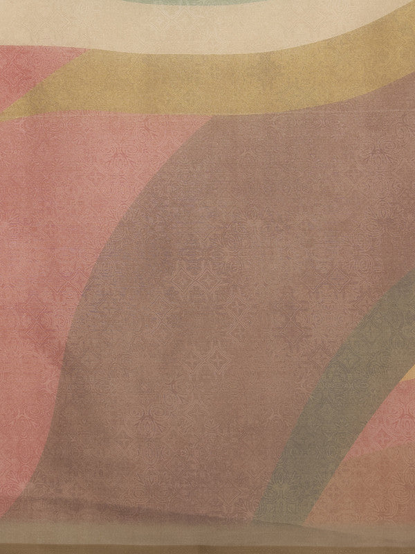 Multicolor Silk Blend Digital Print Striped Saree with Unstitched Blouse - Hiral Fashion | Grocsy
