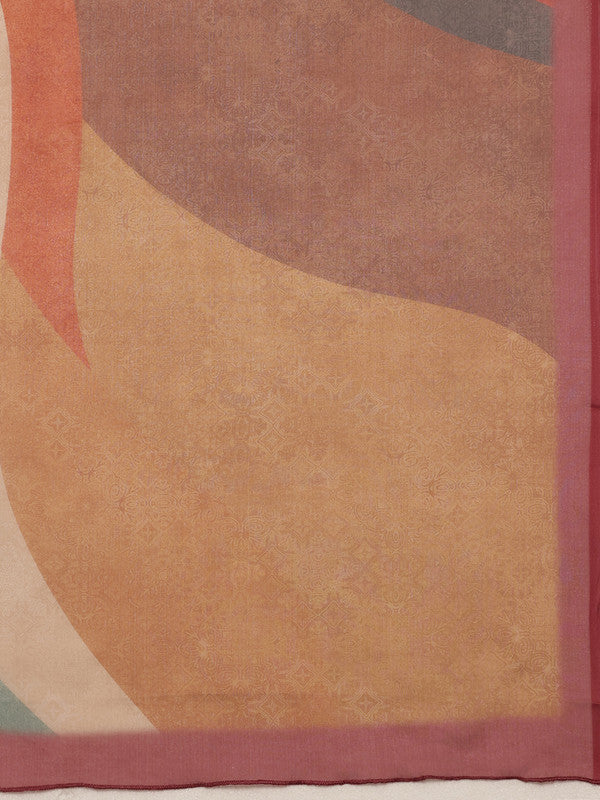 Multicolor Silk Blend Digital Print Striped Saree with Unstitched Blouse - Hiral Fashion | Grocsy